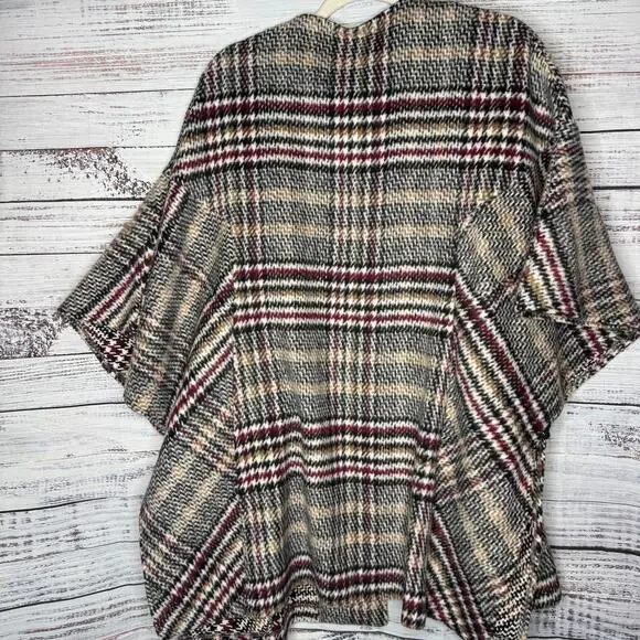Eva Franco Plaid Wool Blend Kimono Coat Wrap Jacket XS/S Oversized - Picture 5 of 6